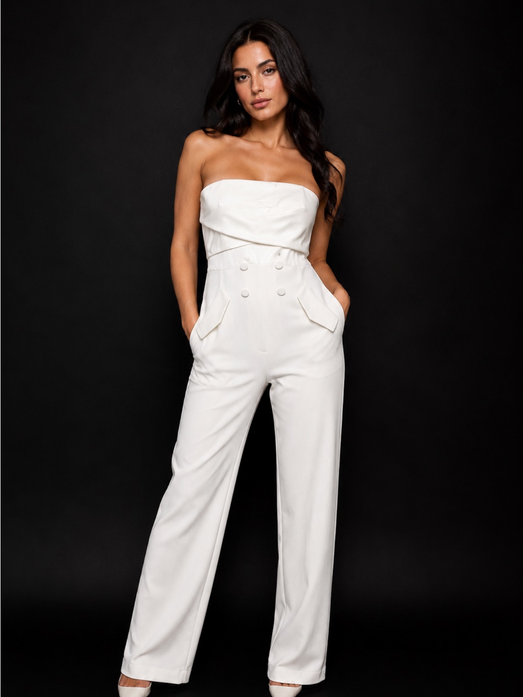 Nwt Badgley Mischka Ivory Strapless Jumpsuit Size 16 Retail $695 Stunning!